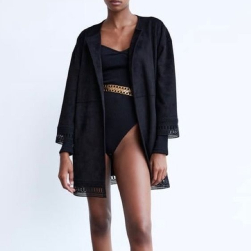 NWT Zara Black BOHO Faux Suede Jacket